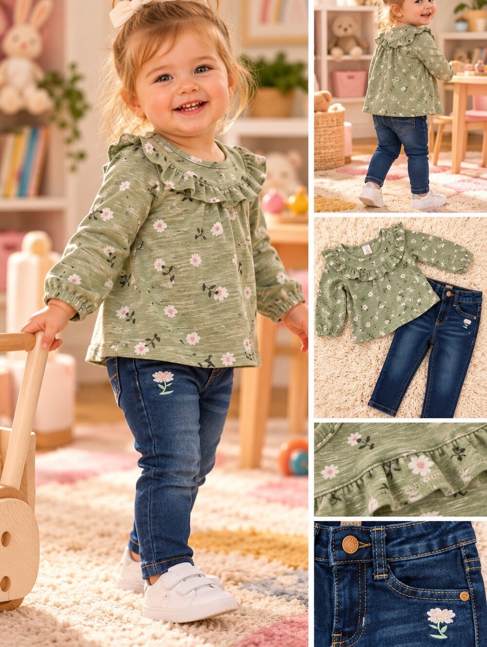 Girls First 2-Pc. Set LS Top and Jeans, NWT